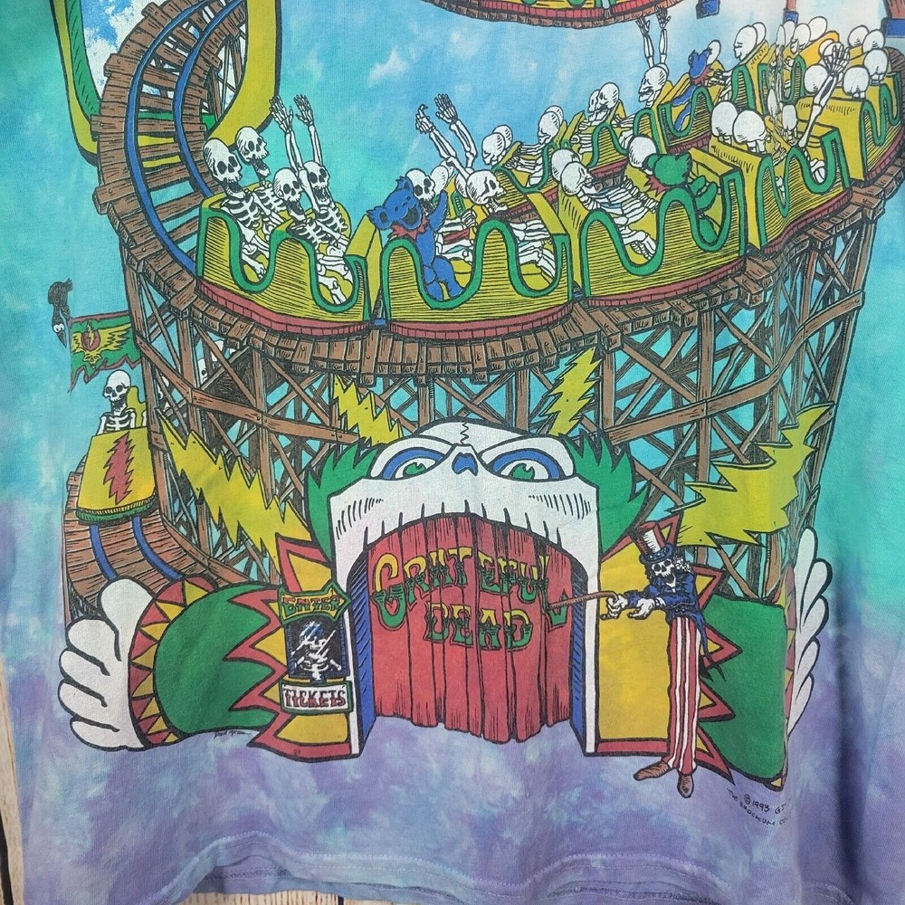 Rare 1993 Grateful Dead Roller Coaster Carnival Tye Dye Liquid Blue L Shirt EUC - Picture 4 of 10